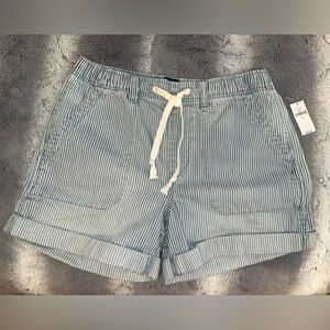 NWT- GAP Light Blue and White Denim Striped Shorts with Drawstring